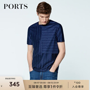 PORTS寶姿男裝夏季圓領(lǐng)休閑短袖士修身簡約個性圓領(lǐng)短袖MN8N177GZD023 藏青色+藍(lán)色 S