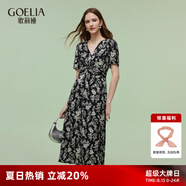 歌莉婭碎花連衣裙女夏2025新款法式獨(dú)特漂亮扭結(jié)小裙子1E4L4K3R0 83D黑底米白山茶花印花 M
