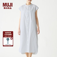 無(wú)印良品 MUJI 女式 棉混彈力 法國袖連衣裙 BCL14A0S 深海軍藍X條紋 L