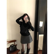 榮西圖（RONGXITU）女早春韓系復(fù)古慵懶風(fēng)拼接假兩件亮閃修身毛衣半身裙 半身裙 S