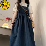 G.DUCKKIDS女童牛仔背帶連衣裙短袖襯衫兩件套女春夏裝學(xué)院風(fēng)中長款裙子套裝 【單件】牛仔背帶裙 140 【適合56-68斤】