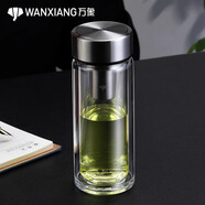 萬象雙層玻璃杯男士高檔茶杯禮盒車載水杯大容量家用隔熱防燙透明杯子 拉絲杯蓋：V302【直身杯】255ML