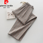 皮爾卡丹（pierre cardin）色織提花條紋睡褲女款春秋新款水洗純棉全棉薄款情侶家居闊腿褲 女朋克灰提花長(cháng)褲 M