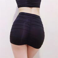 夢(mèng)黛錦褶皺性感包臀裙透無(wú)內襯緊身半身裙a字mini超短裙 黑色 均碼 75-120斤
