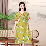 暢印夏季新款國風(fēng)連衣裙女新中式棉綢裙子洋氣寬松中長款薄款人造棉 國風(fēng)連衣裙【1號】 2XL 【85-120斤】