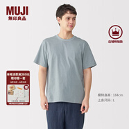 無印良品（MUJI）男式天竺編織圓領(lǐng)短袖T恤男士打底衫男款休閑上衣夏季男裝 淺藍(lán)色條紋 S (165/84A)
