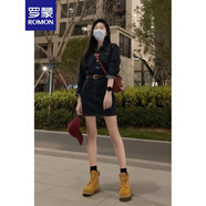 羅蒙（ROMON）法式牛仔連衣裙女春秋2025新款設計感小眾氣質(zhì)收腰包臀短裙連體裙 圖片色 S -95斤以下