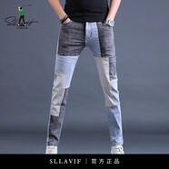 薩拉維夫（Sllavif）品牌運(yùn)動(dòng)牛仔運(yùn)動(dòng)褲男春秋款2025新款中青年韓版拼接男褲潮款 黑灰 32