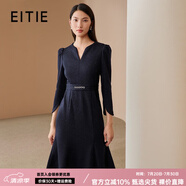 愛(ài)特愛(ài)（EITIE）千金感氣質(zhì)v領(lǐng)魚(yú)尾毛呢連衣裙顯瘦通勤冬季新款優(yōu)雅女人6807524 深藍(lán)色31 2XL 175