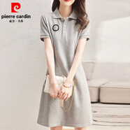 皮爾卡丹（pierre cardin）純.棉POLO領(lǐng)連衣裙夏季新款中長(zhǎng)款寬松休閑顯瘦減齡小清新連衣裙 灰色-圓圈笑臉黑【珠地料】 M 85-105斤