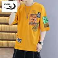 浪古 LAWKUL 短袖T恤男夏季韓版寬松衣服男裝中學(xué)生青少年夏裝運(yùn)動打底體恤 橙色 M