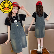 G.duck女童背帶裙夏季薄款2025新款大童洋氣牛仔連衣裙女孩夏裝兒童裙子 DM復古背帶裙【單件裙】 150 【建議身高145左右】