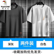 啄木鳥（TUCANO）大肚子短袖男士夏季2025新款寬松加肥加大碼半袖t恤衣服胖子男裝 FJN136-6858深灰+6856白色 7XL 推薦230-250斤