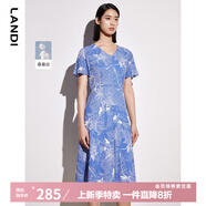 LANDIV領(lǐng)真絲印花短袖連衣裙女年夏季新款桑蠶絲收腰裙子 花色 S