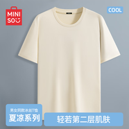名創(chuàng)優(yōu)品（MINISO）冰絲短袖t恤男士夏季涼感透氣半袖學(xué)生休閑百搭男裝運動速干衣服 淺米(純色) L 175(體重120-140斤左右)