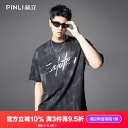 PINLI品立2025夏季新款字母印花短袖T恤潮男百搭美式寬松休閑體恤 黑色 M (170)