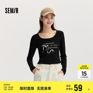森馬長袖T恤女短款蝴蝶結(jié)字母春秋溫柔蕾絲緊身上衣107624101001