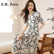 Z.R.Zoro奢侈品連衣裙女2025夏季新款法式收腰氣質(zhì)雪紡長裙蝴蝶碎花連衣裙 白色 XL
