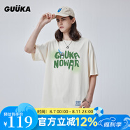 古由卡（GUUKA）xSANK嘻哈潮牌t恤男士短袖夏季情侶裝劉宇同款休閑寬松五分半截袖 奶油白色 F4663 XL