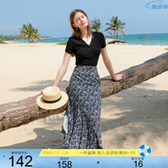 三彩2025夏季新款碎花半身裙高腰開叉雪紡A字裙浪漫長裙清新M