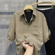 美特斯邦威（Meters Bonwe）純色襯衫男短袖韓版潮流男裝七分袖襯衣輕熟風(fēng)痞帥夏季冰絲感 6018卡其【明紐扣】 170 M碼建議95-120斤