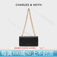 CHARLES&KEITH秋季女包CK6-10680924菱格鏈條錢包單肩斜挎包女包 Black黑色
