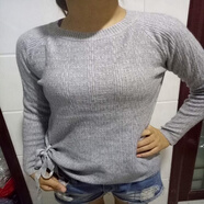 BJORN MOAN2025新款春秋圓領(lǐng)針織衫女寬松薄毛衣九分袖下擺系帶純色打底衫 灰色 L