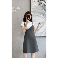 歌芭杉（GEBASHAN）品牌女裝韓系小眾T恤背帶裙女2025夏季小個子顯瘦假兩件套裙子潮 灰色 S