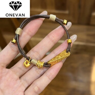 ONEVAN吉言三角錐沙黃金手鏈DIY手工編織扭扭棒金坨坨手牌復古皮手繩飾 吉言三角錐手鏈