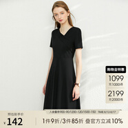 AMII法式赫本風(fēng)氣質(zhì)黑色連衣裙女年新款V領(lǐng)a字裙修身裙子 黑色 S (155)