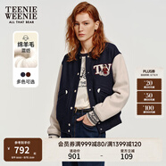 Teenie Weenie小熊女裝色美式高街復(fù)古潮酷棒球服短外套毛呢大衣 藏青色 XL