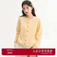 詩凡黎（'SEIFINI）詩凡黎老錢風(fēng)絞花澳洲美麗諾全羊毛套頭針織打底衫25春毛衣開衫女 黃色 開衫 M