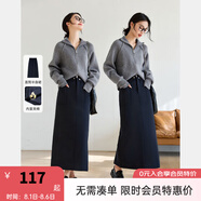 梵希蔓藏青色松緊腰設(shè)計(jì)半身裙2024年冬季新款高級(jí)感夾棉直筒長裙 M9567 藏青色 XL