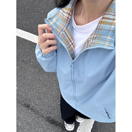QGF  格子防曬衣外套男士女夏秋季新款設計感無(wú)帽上衣美式翻領(lǐng)夾克服 藍色 薄款外套 L [建議100-110斤]