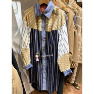 薇薇安·威斯特伍德（Vivienne Westwood）日本購 薇薇安西太后土星 拼接條紋襯衫 連衣裙長款 紅標(biāo) 24秋冬 深藍(lán) 均碼