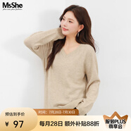 MsShe【V領(lǐng)&圓領(lǐng)】大碼女裝春裝胖mm仿兔絨紗寬松毛衣 【V領(lǐng)】燕麥色現(xiàn)貨 4XL