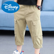 迪士尼（Disney）2025款夏季男童純棉七分褲中大童新款休閑中褲潮褲小孩子 官方品牌卡其色 170