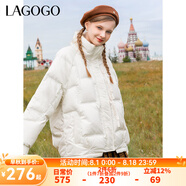 lagogo米白色時尚保暖質(zhì)感羽絨服女拉谷谷白鴨絨泡芙感面包服 米白色(V2) S 155/36