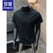 羅蒙（ROMON）美式復(fù)古索羅娜涼感t恤男款夏季藏青色重磅純棉短袖修身半袖體恤 黑色(正肩設(shè)計) 2XL (145-160斤)