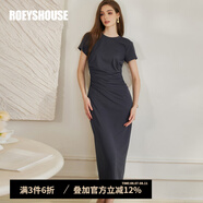 ROEYSHOUSE羅衣法式針織包臀連衣裙夏季新款簡約修身顯瘦掐腰長裙10477 深灰色 M