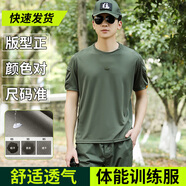 海鷹戰(zhàn)艦夏季體能服套裝男短袖圓領(lǐng)速干T恤軍迷彩t恤戶外運動體恤上衣短褲 軍綠色【單上衣】 2XL碼