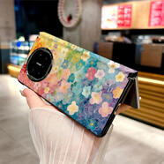 始貓適用華為Mate X6手機殼Mate X5 x3典藏版新款折疊屏防摔保護套中軸磁吸皮紋唯美彩色漸變花朵 中軸黑邊皮紋8729彩色漸變 華為MateX6