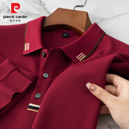 皮爾卡丹（pierre cardin）2025男士長袖T恤新款翻領(lǐng)本命年P(guān)OLO衫商務百搭男裝上衣打底衫男 A835酒紅-【新款長袖】 M 【建議90-110斤】
