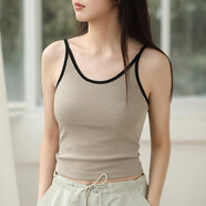 丹語（DANYU）吊帶背心女內(nèi)搭2025夏新款女裝撞色外穿美背遮副乳防走光無袖上衣 卡其色 均碼