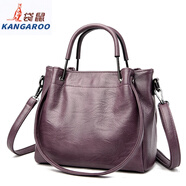 袋鼠（KANGAROO）氣質(zhì)真皮女士斜挎手提包2025新款歐美時(shí)尚軟皮復(fù)古大容量水桶包 紫色