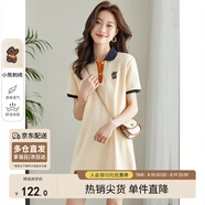 尚都比拉美式復古風(fēng)小熊刺繡POLO連衣裙小個(gè)子夏季寬松顯瘦裙子 杏色 XL 