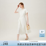范思藍恩夏季圓領(lǐng)抽繩褶皺設計感連衣裙女2024夏裝新款白色高腰A字裙女 奶白色 S