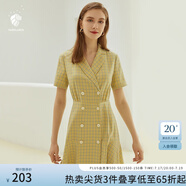 范思藍(lán)恩正式氣質(zhì)通勤連衣裙女夏季收腰顯瘦面試西裝裙 草黃綠 L