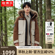 坦博爾羽絨服男女同款短款毛領派克加厚保暖外套TF236579 米棕拼接 155 