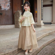 未來之星（FUTURE STAR）女童漢服中國夏裝2025新款國風(fēng)古風(fēng)中大童兒童中式兩件套 淺咖套裝 140  關(guān)注收藏優(yōu)先發(fā)貨